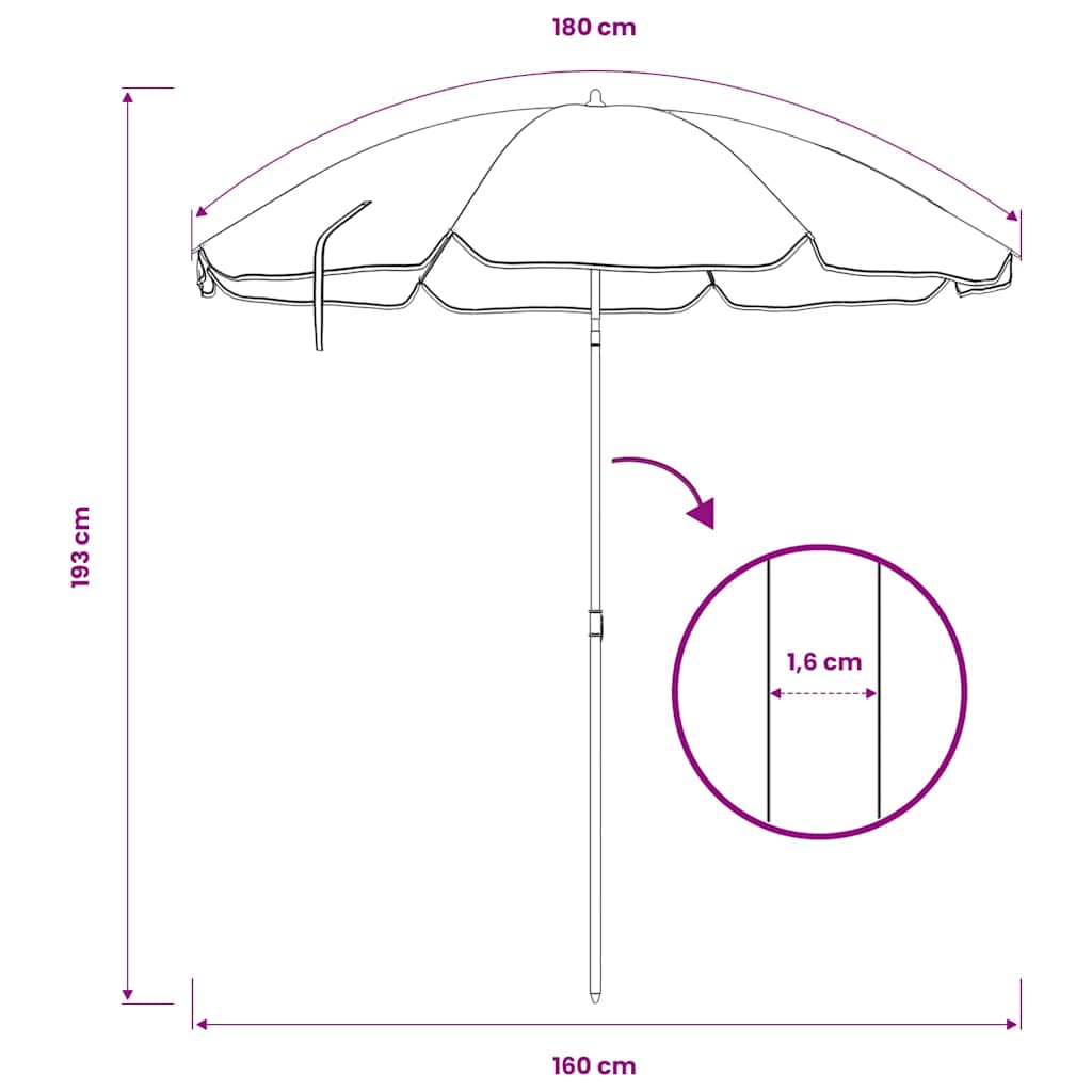 315542 vidaXL Garden Parasol with Steel Pole Anthracite 180 cm
