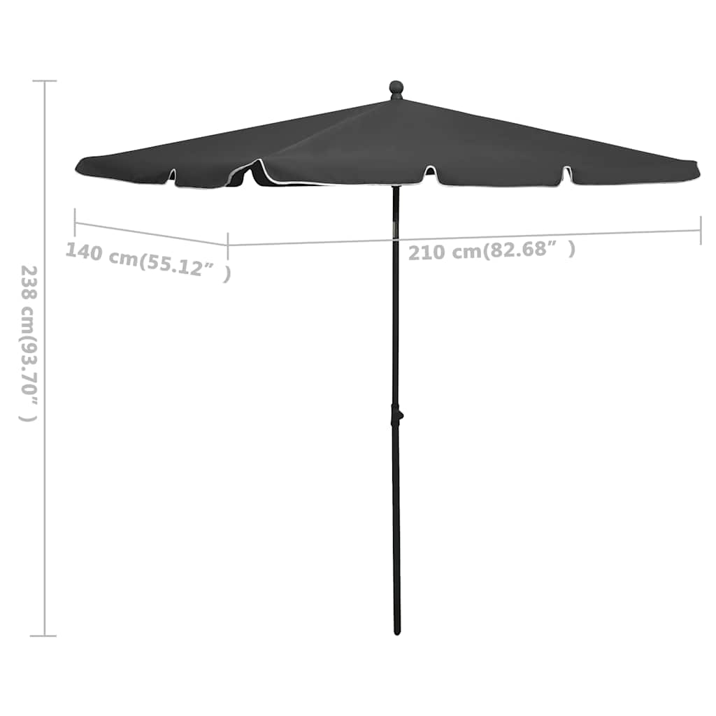 315545 vidaXL Garden Parasol with Pole 210x140 cm Anthracite