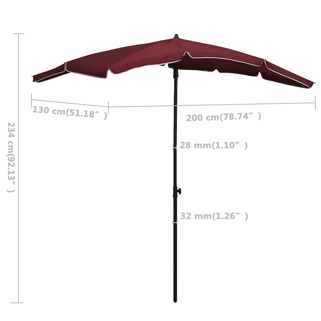 315555 vidaXL Garden Parasol with Pole 200x130 cm Bordeaux Red