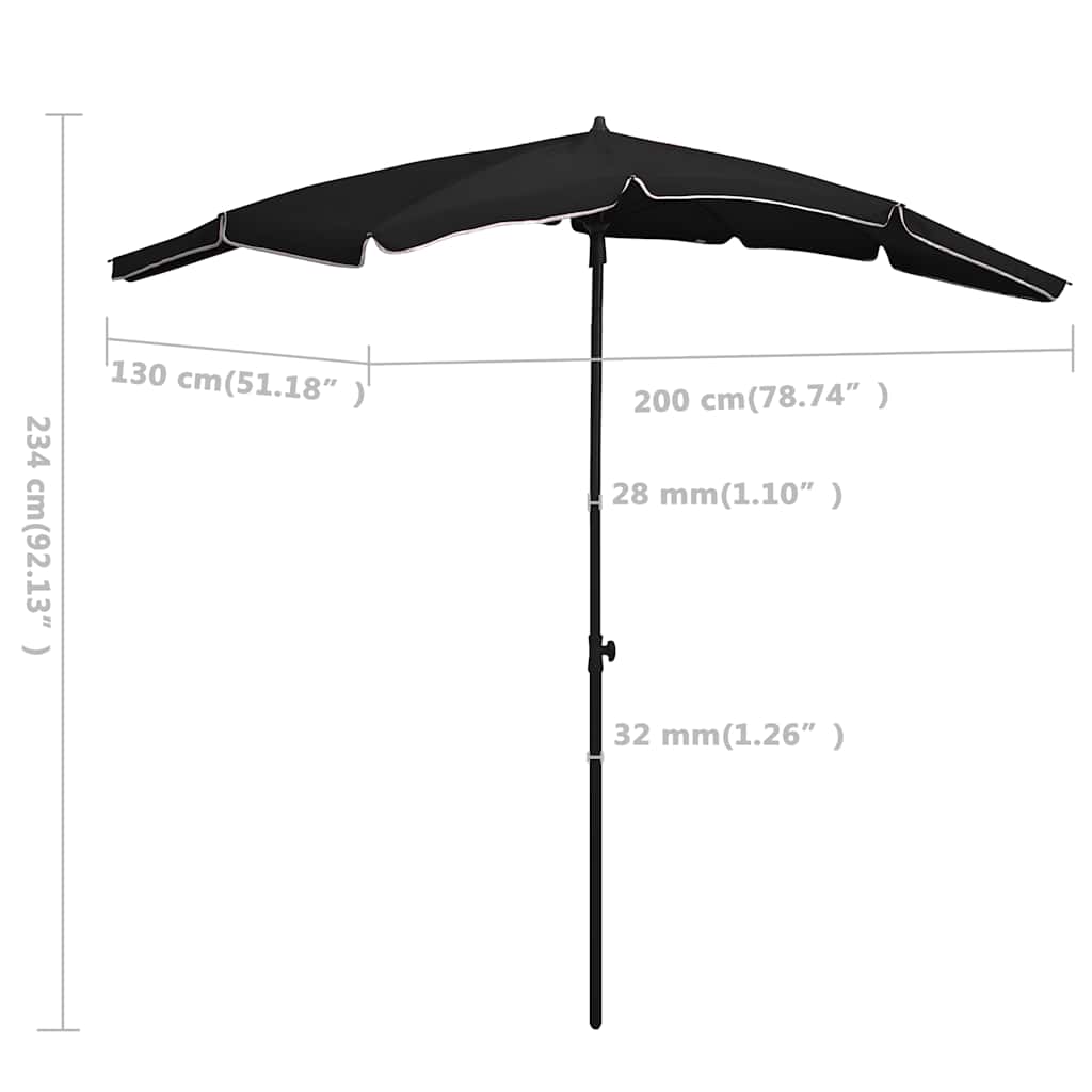 315557 vidaXL Garden Parasol with Pole 200x130 cm Black
