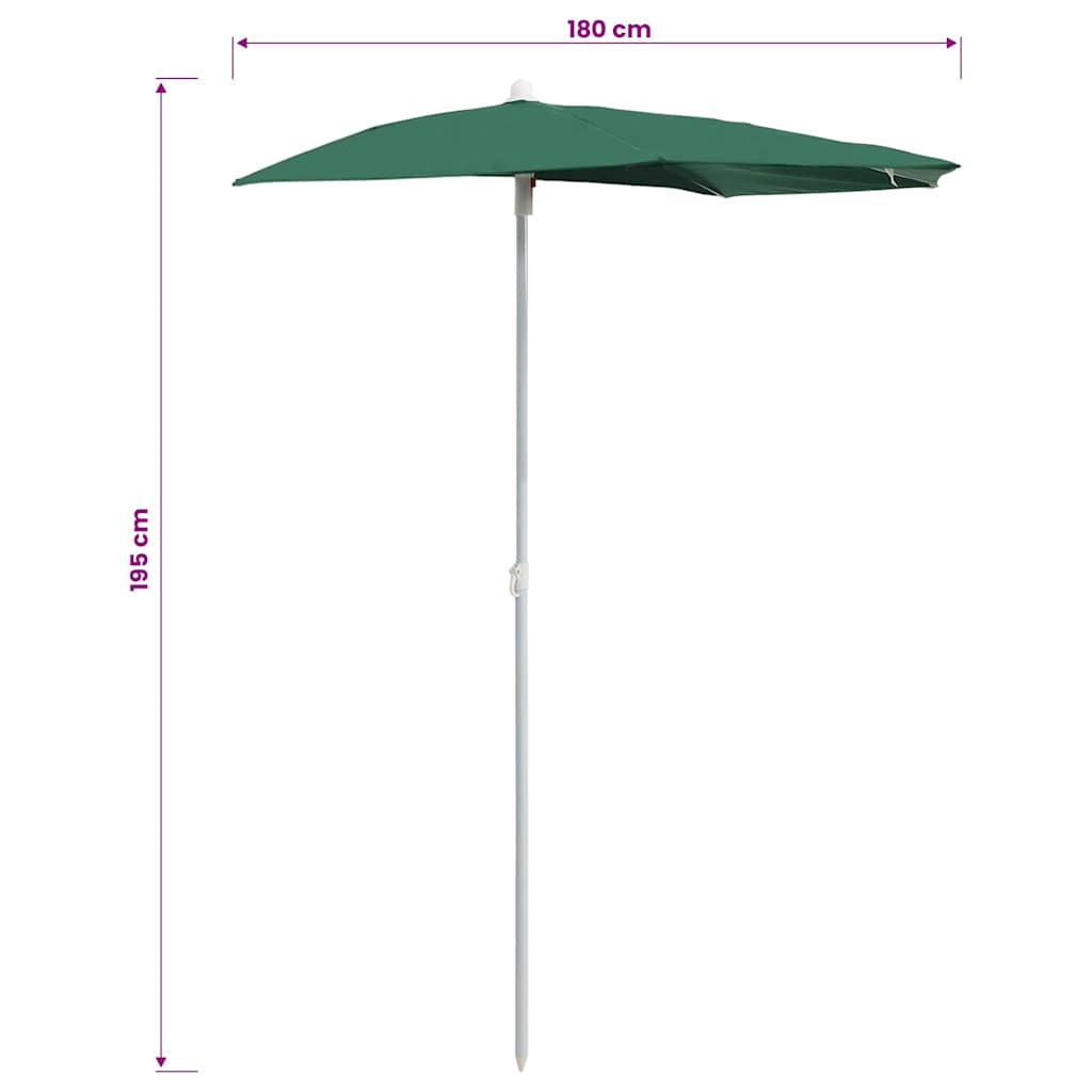 Garden Half Parasol with Pole 180x90 cm Green