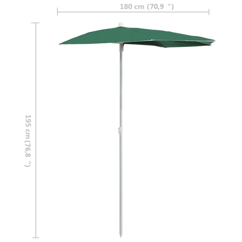 315560 vidaXL Garden Half Parasol with Pole 180x90 cm Green