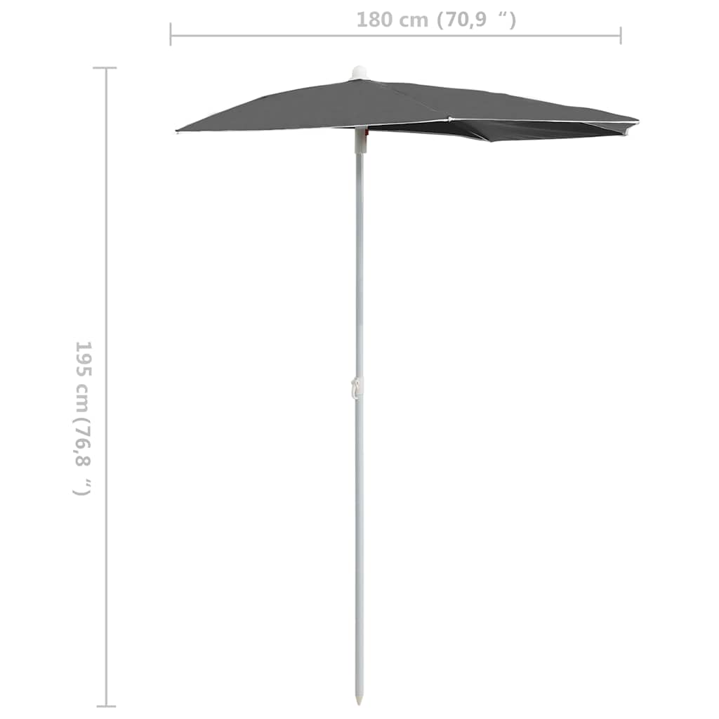 315561 vidaXL Garden Half Parasol with Pole 180x90 cm Anthracite