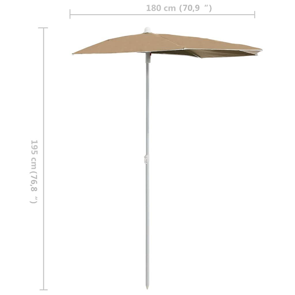Garden Half Parasol with Pole 180x90 cm Taupe