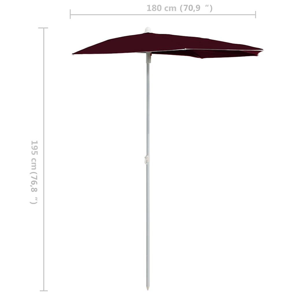 315563 vidaXL Garden Half Parasol with Pole 180x90 cm Bordeaux Red