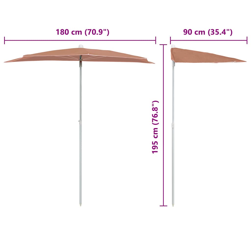 315564 vidaXL Garden Half Parasol with Pole 180x90 cm Terracotta