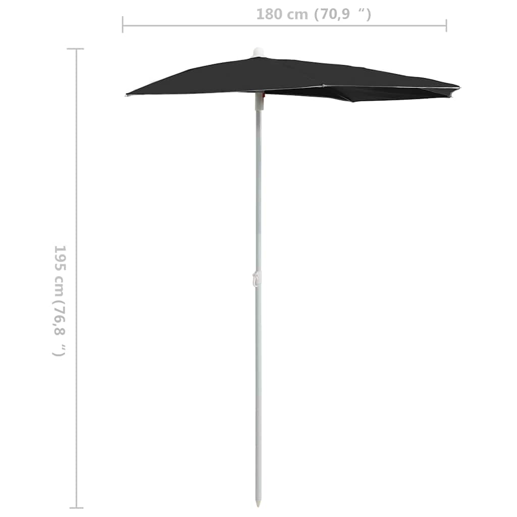 Garden Half Parasol with Pole 180x90 cm Black