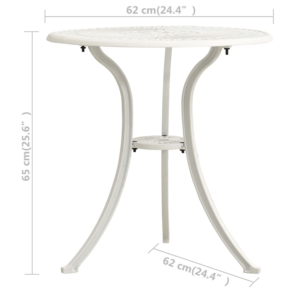 315593 vidaXL 3 Piece Bistro Set Cast Aluminium White