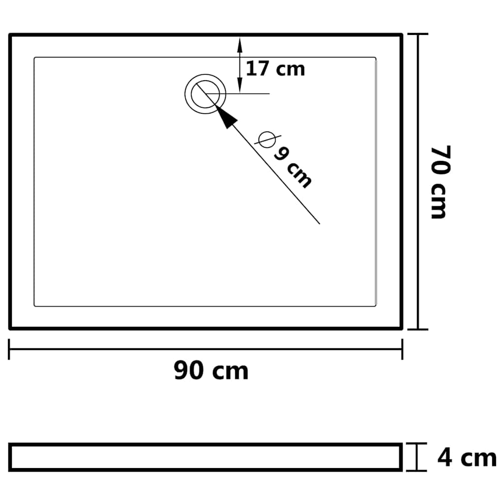 148902 vidaXL Rectangular ABS Shower Base Tray 70x90 cm