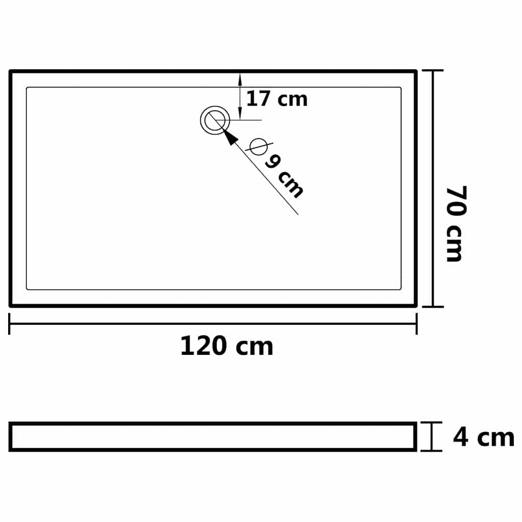 148905 vidaXL Rectangular ABS Shower Base Tray White 70x120 cm