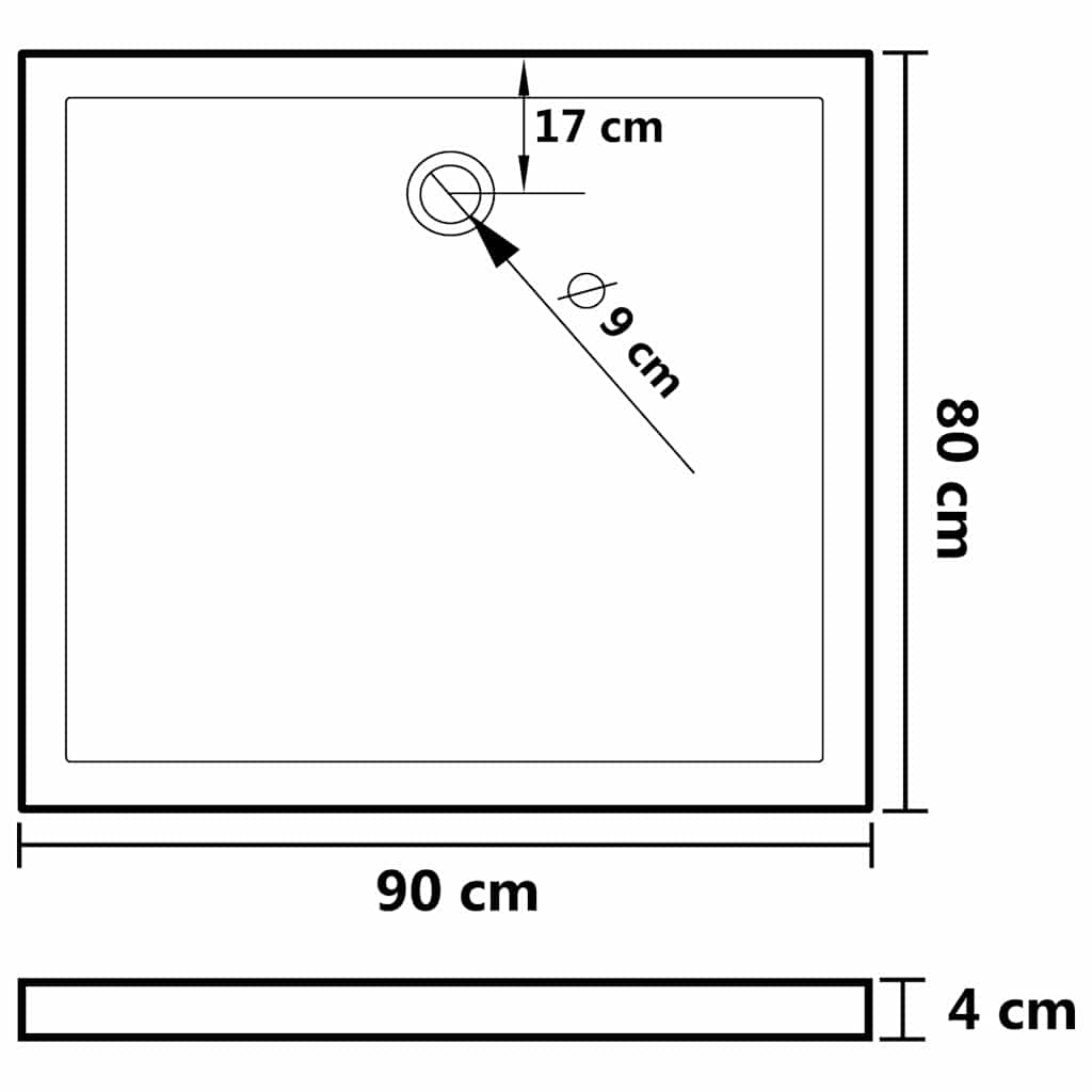 148908 vidaXL Rectangular ABS Shower Base Tray White 80x90 cm