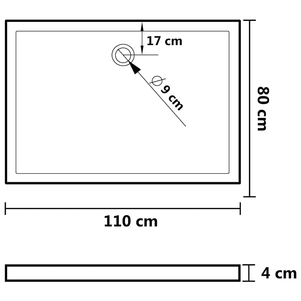 148909 vidaXL Rectangular ABS Shower Base Tray White 80x110 cm