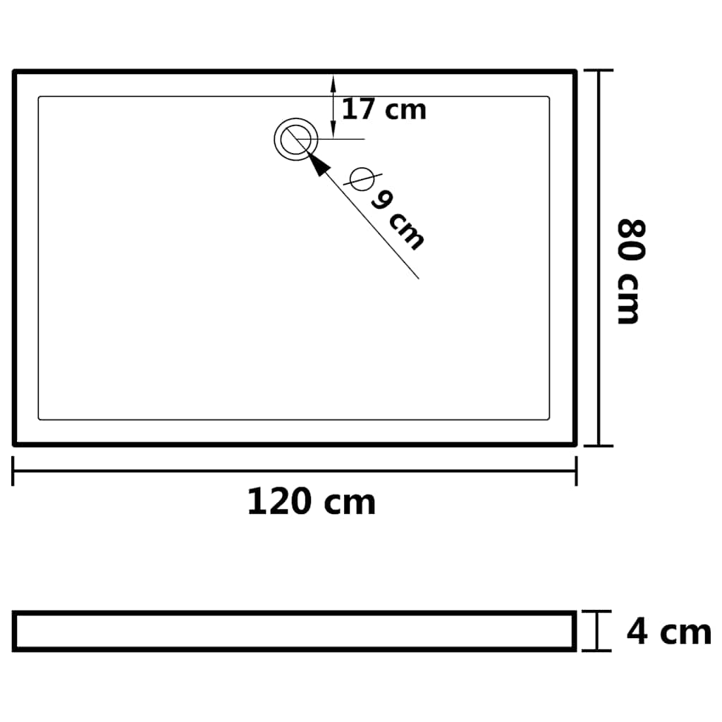 148910 vidaXL Rectangular ABS Shower Base Tray White 80x120 cm