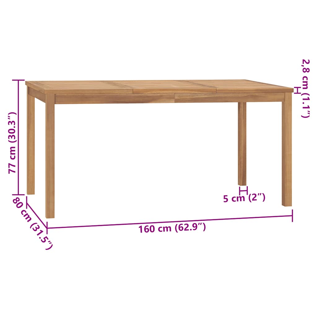 315620 vidaXL Garden Dining Table 160x80x77 cm Solid Teak Wood