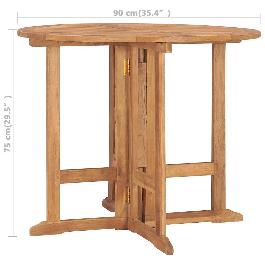 315446 vidaXL Folding Garden Dining Table Ø90x75 cm Solid Teak Wood