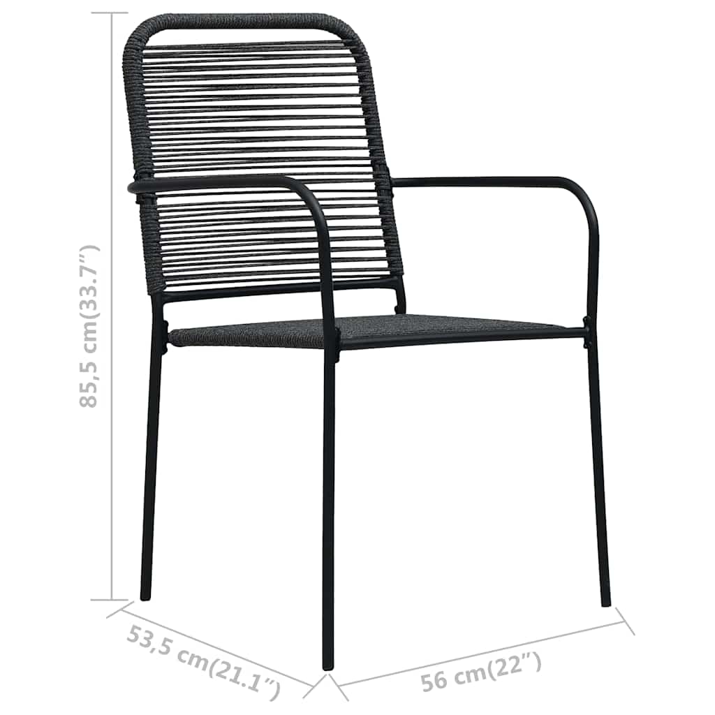 7 Piece Garden Dining Set Cotton Rope and Steel Black