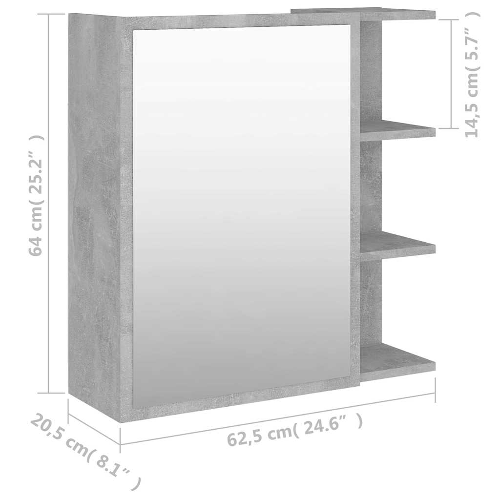 803312 vidaXL Bathroom Mirror Cabinet Concrete Grey 62,5x20,5x64 cm Engineered Wood