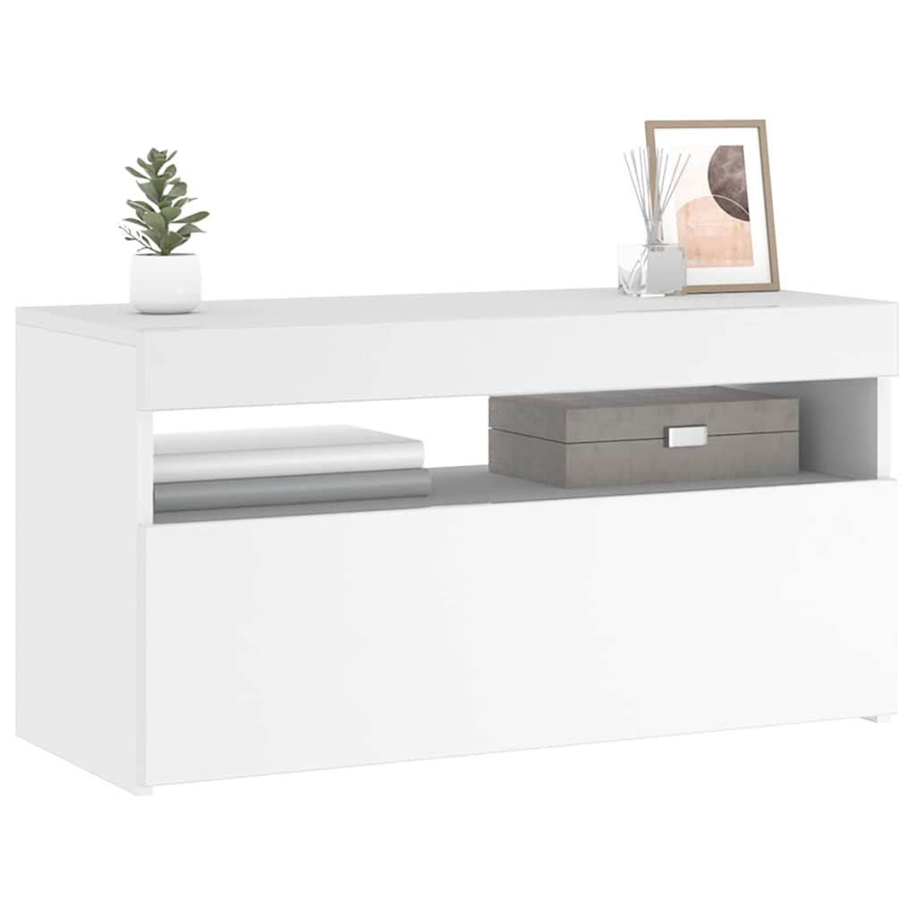 804391 vidaXL TV Cabinet with LED Lights White 75x35x40 cm
