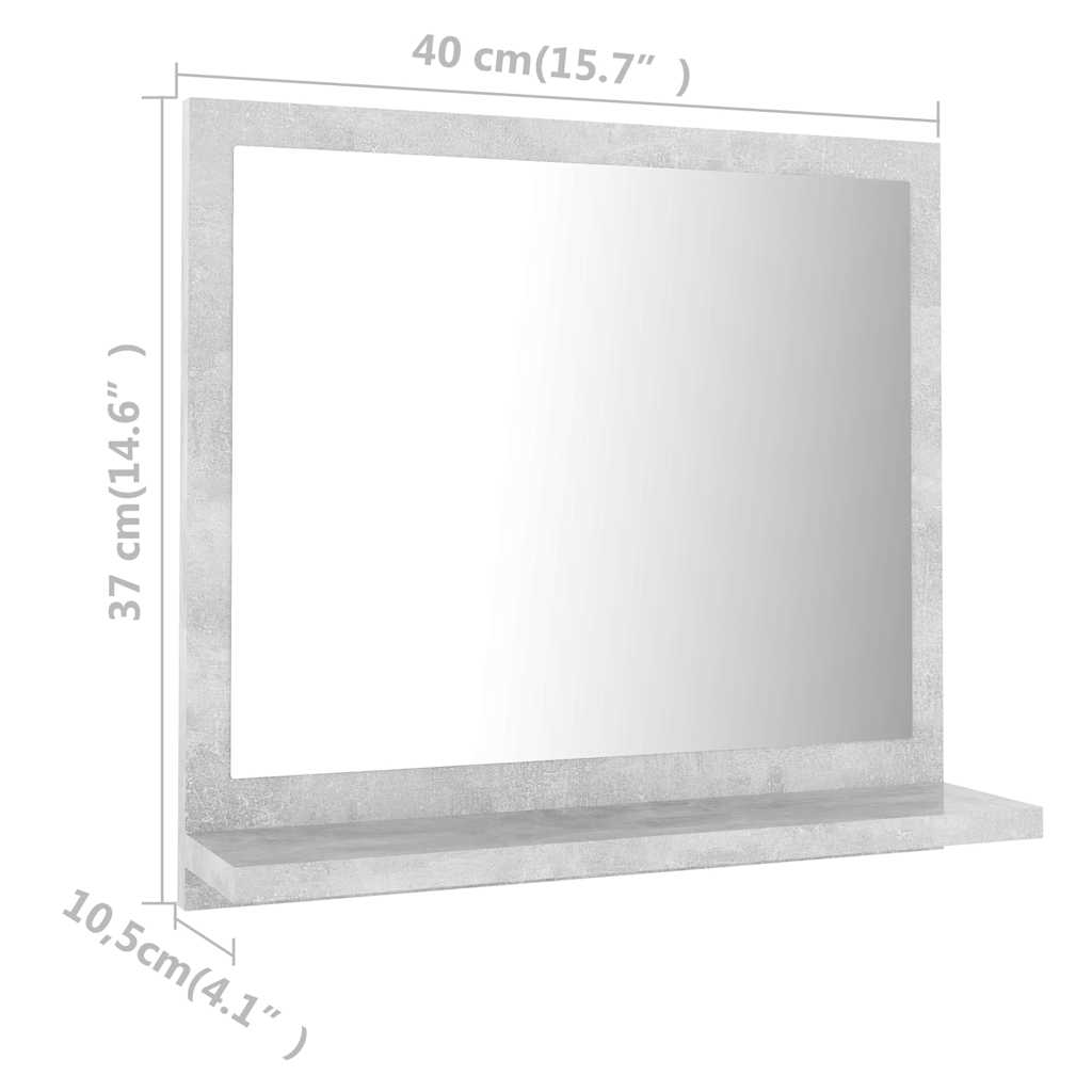 804557 vidaXL Bathroom Mirror Concrete Grey 40x10,5x37 cm Engineered Wood