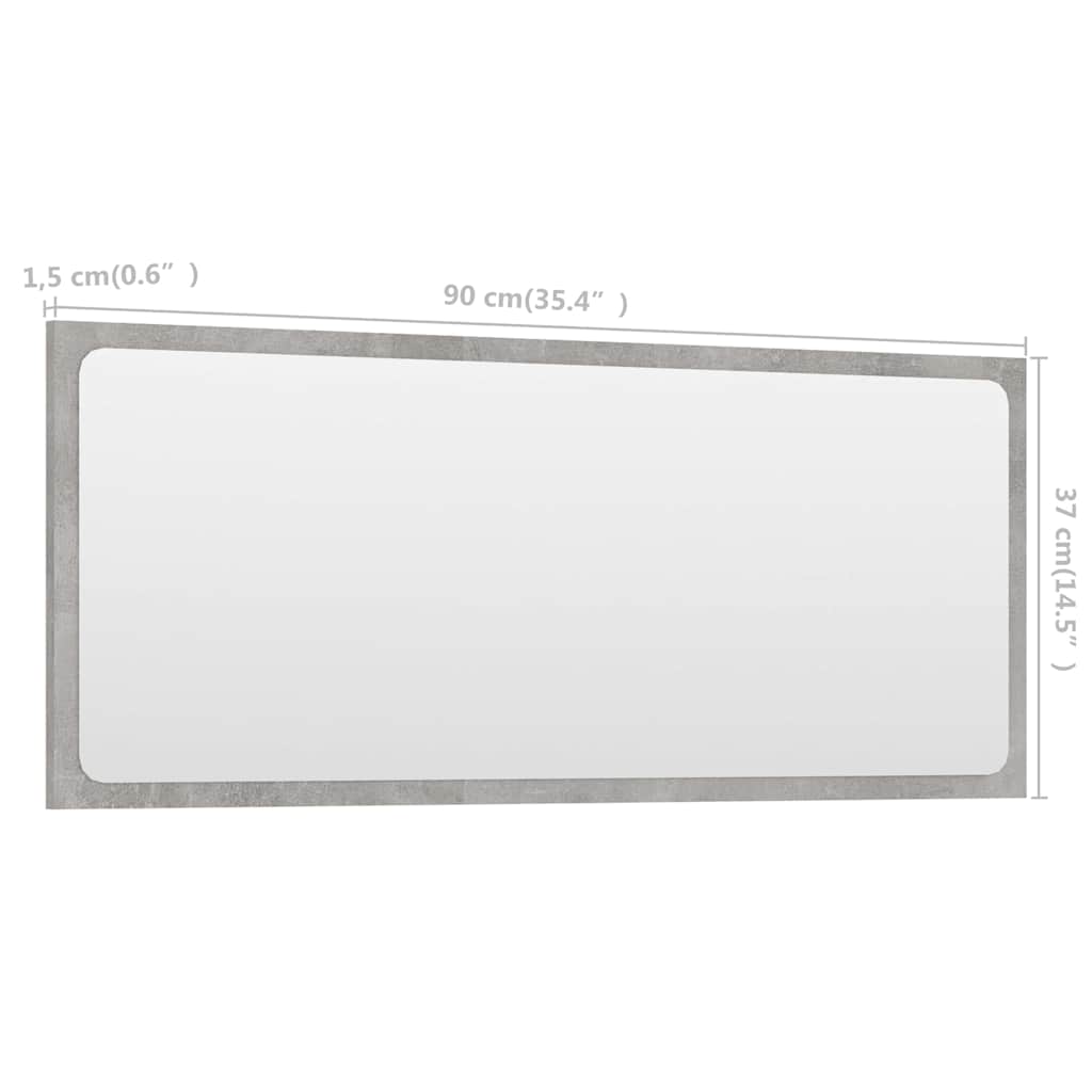 804626 vidaXL Bathroom Mirror Concrete Grey 90x1,5x37 cm Engineered Wood