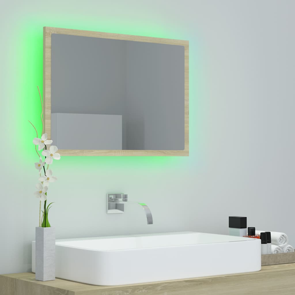 804919 vidaXL LED Bathroom Mirror Sonoma Oak 60x8,5x37 cm Acrylic
