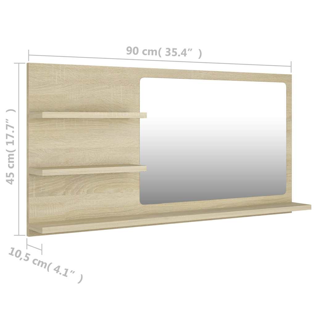 805018 vidaXL Bathroom Mirror Sonoma Oak 90x10,5x45 cm Engineered Wood
