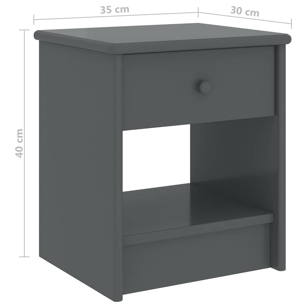 322226 vidaXL Bedside Cabinet Dark Grey 35x30x40 cm Solid Pinewood