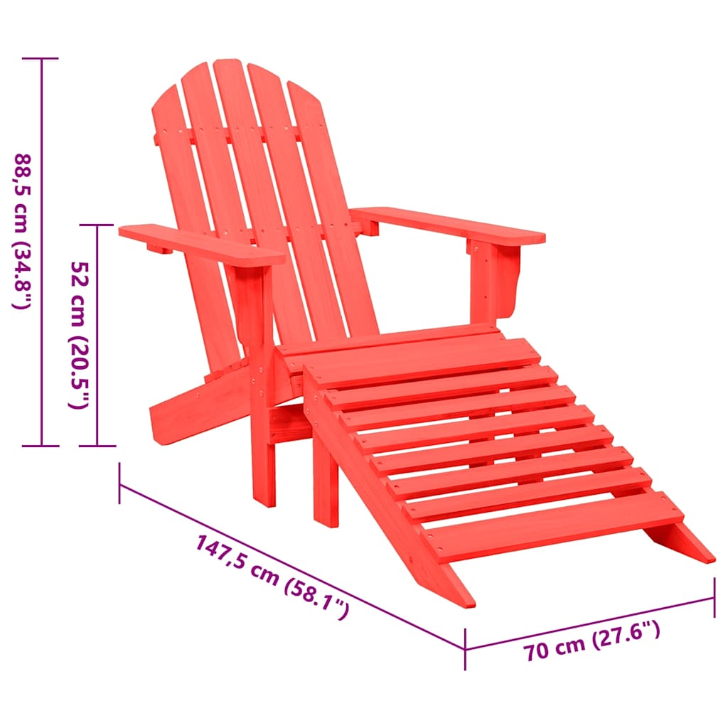 315863 vidaXL Garden Adirondack Chair with Ottoman Solid Fir Wood Red