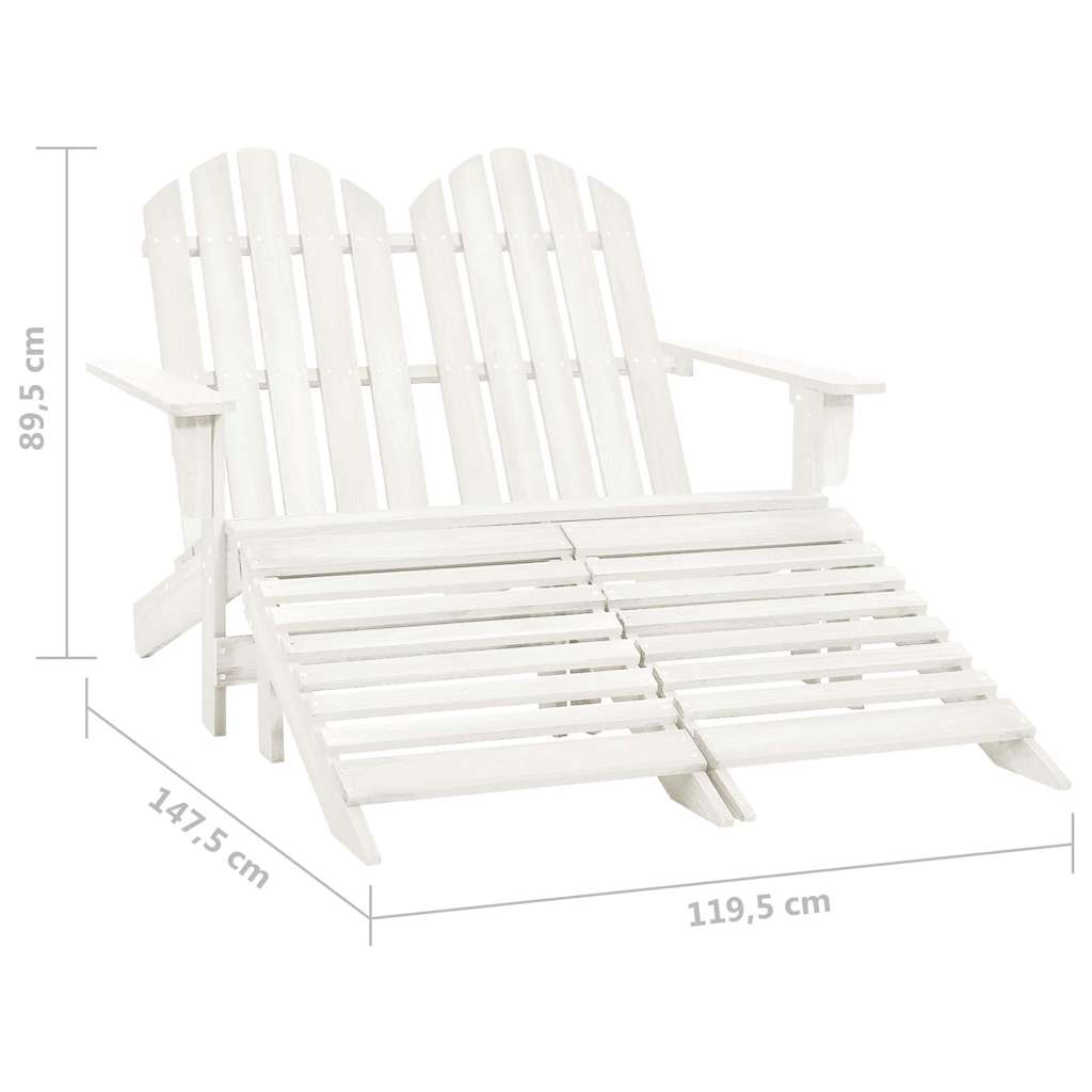 315909 vidaXL 2-Seater Garden Adirondack Chair&Ottoman Fir Wood White