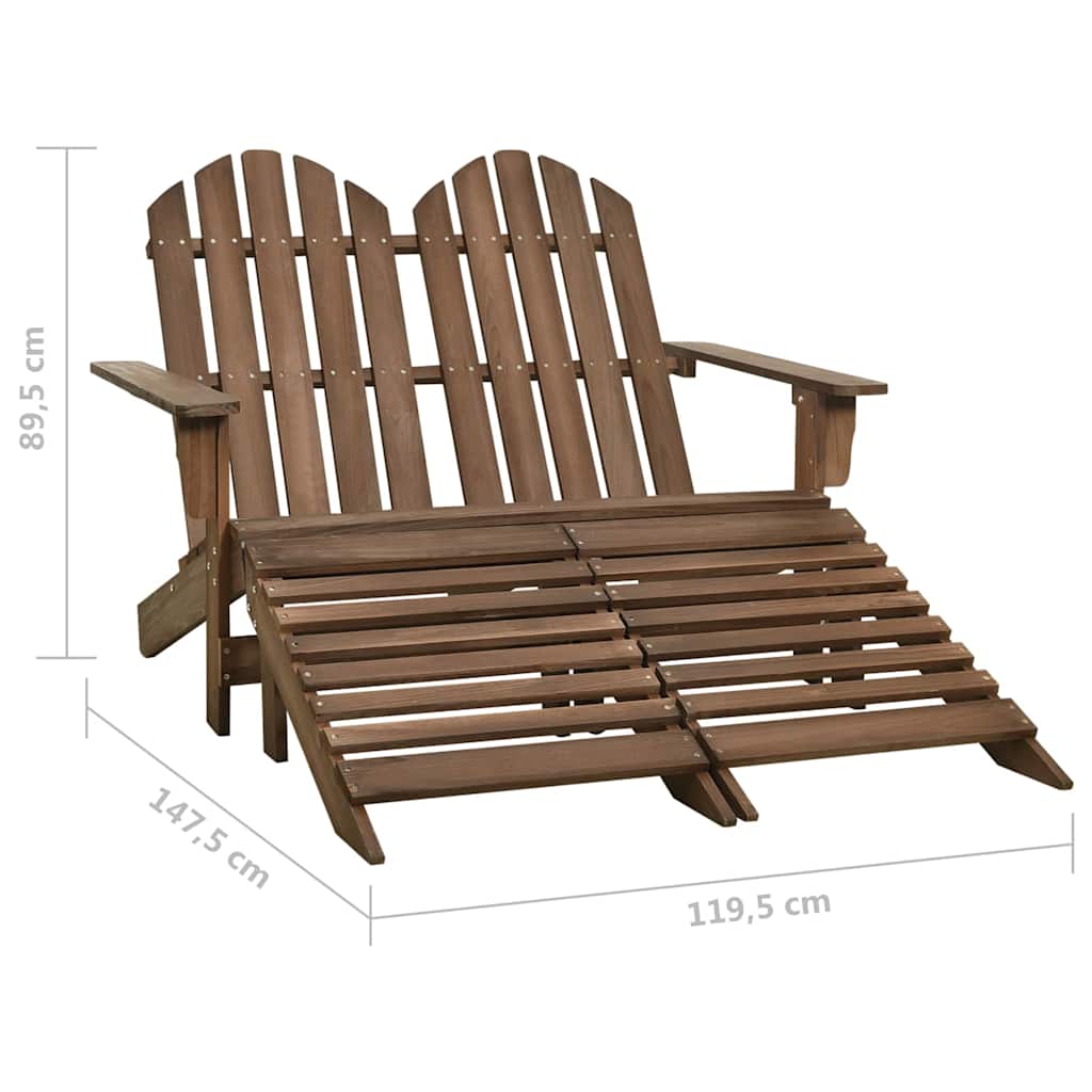 315911 vidaXL 2-Seater Garden Adirondack Chair&Ottoman Fir Wood Brown