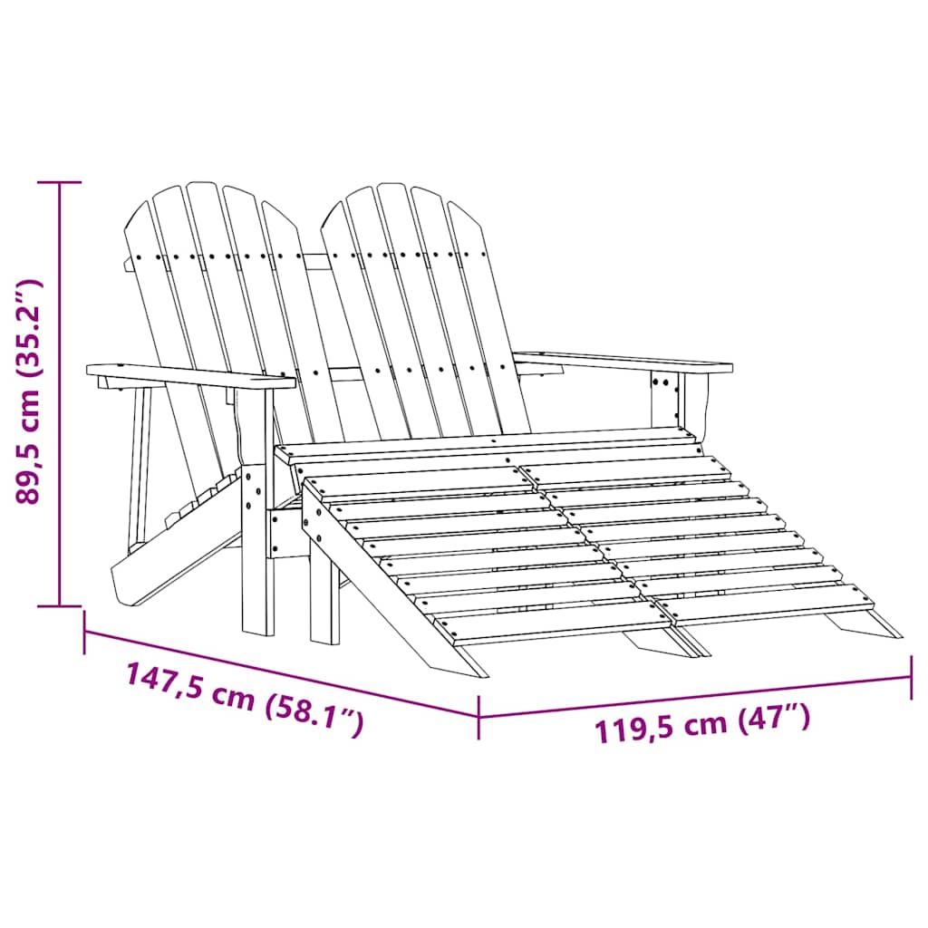 315917 vidaXL 2-Seater Garden Adirondack Chair&Ottoman Fir Wood Pink