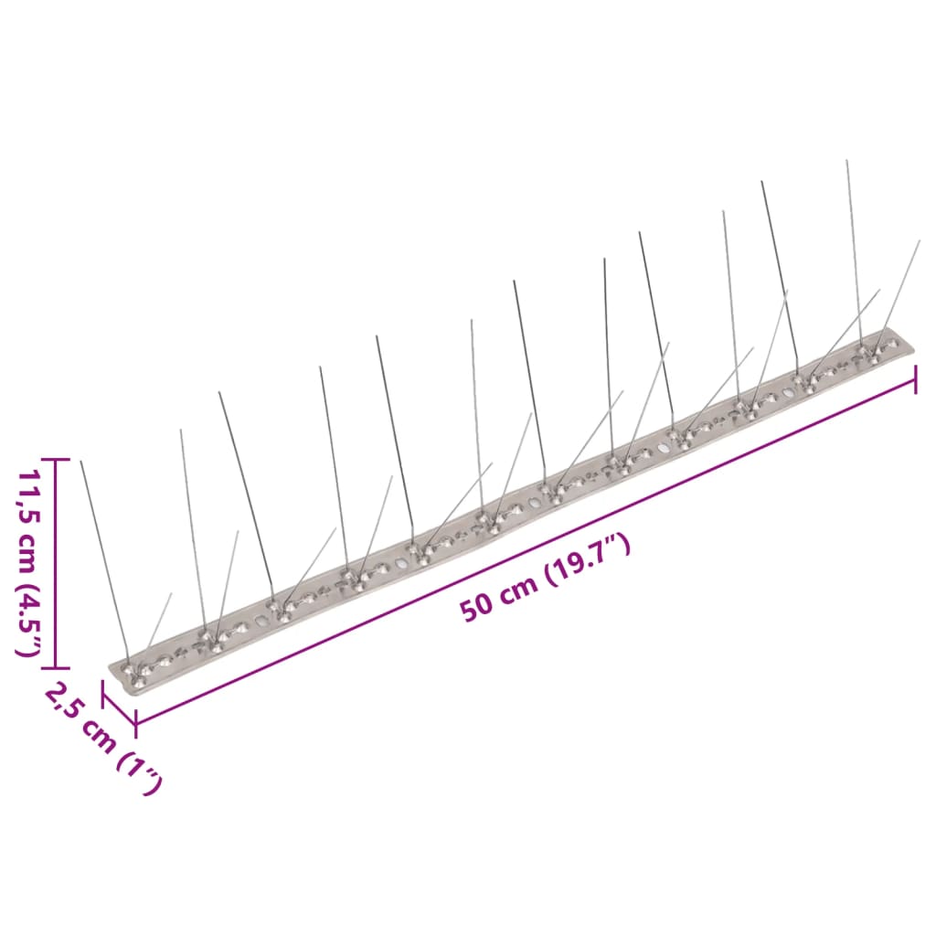 149131 vidaXL 4-row Stainless Steel Bird & Pigeon Spikes Set of 20 10 m