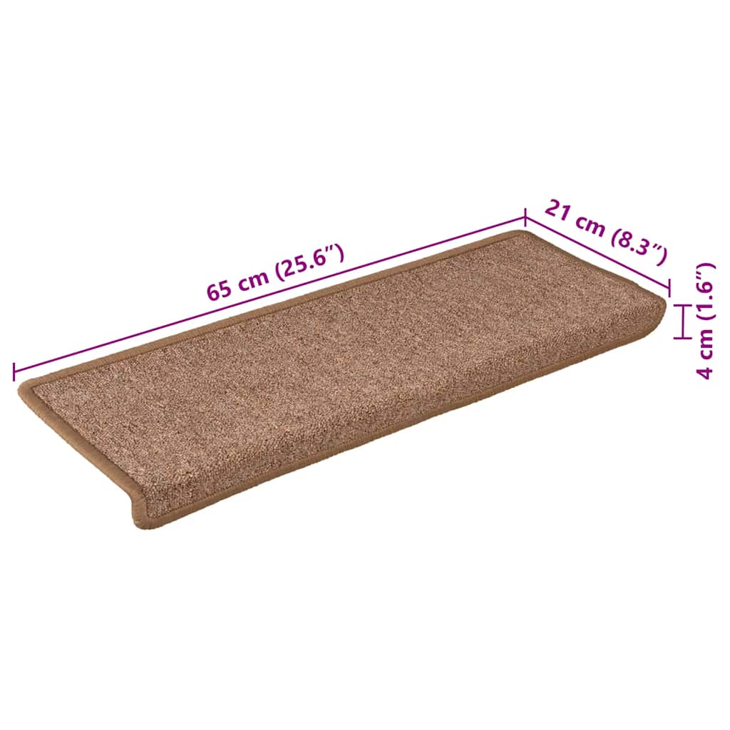 Stair Mats 15 pcs 65x21x4 cm Brown Rectangular Edge