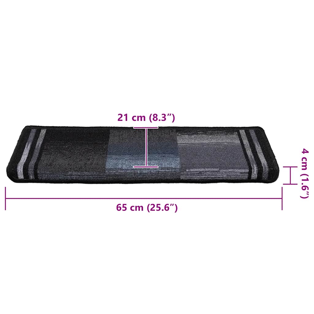 Stair Mats Self-adhesive 15 pcs 65x21x4 cm Black and Grey