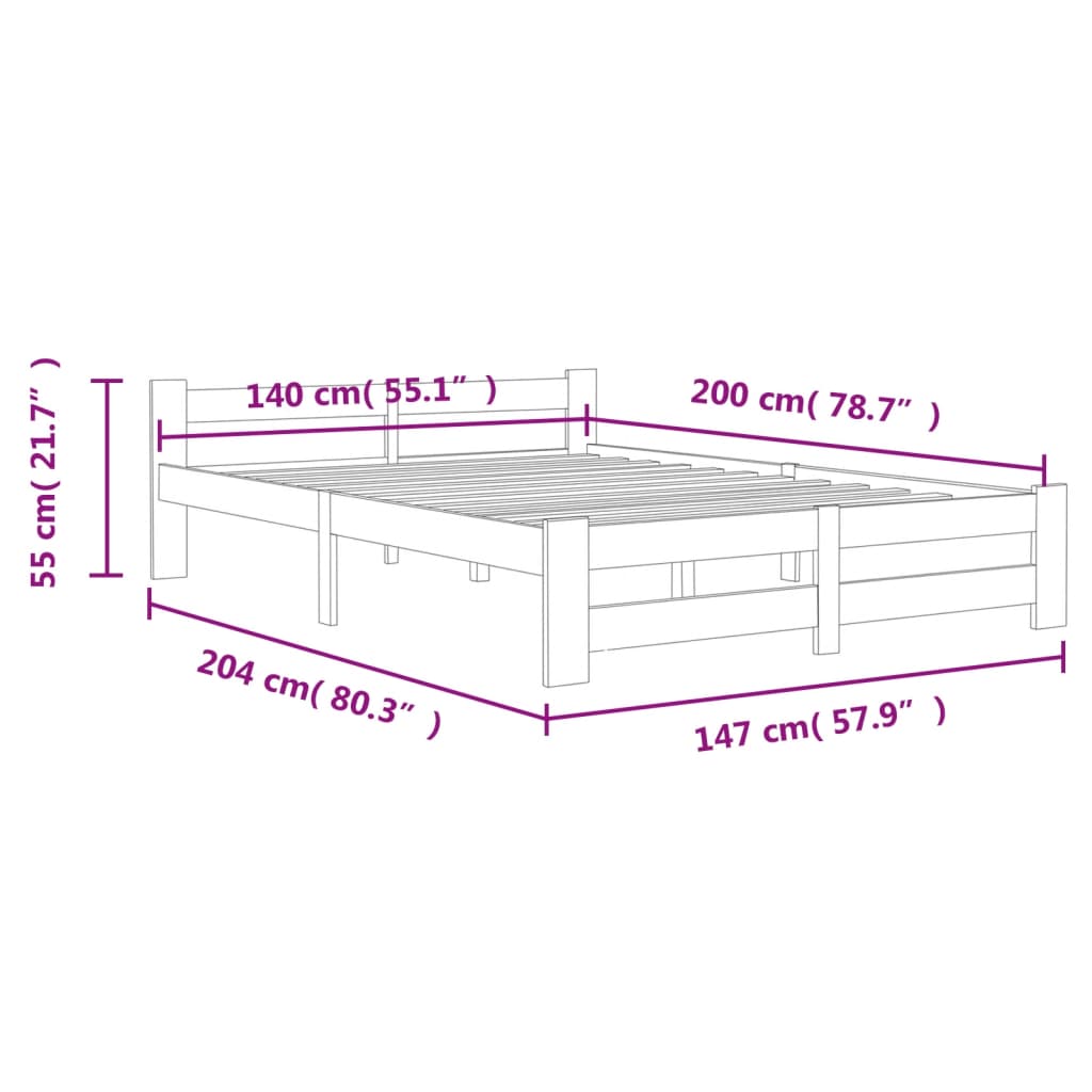 Bed Frame without Mattress Solid Pine Wood 140x200 cm