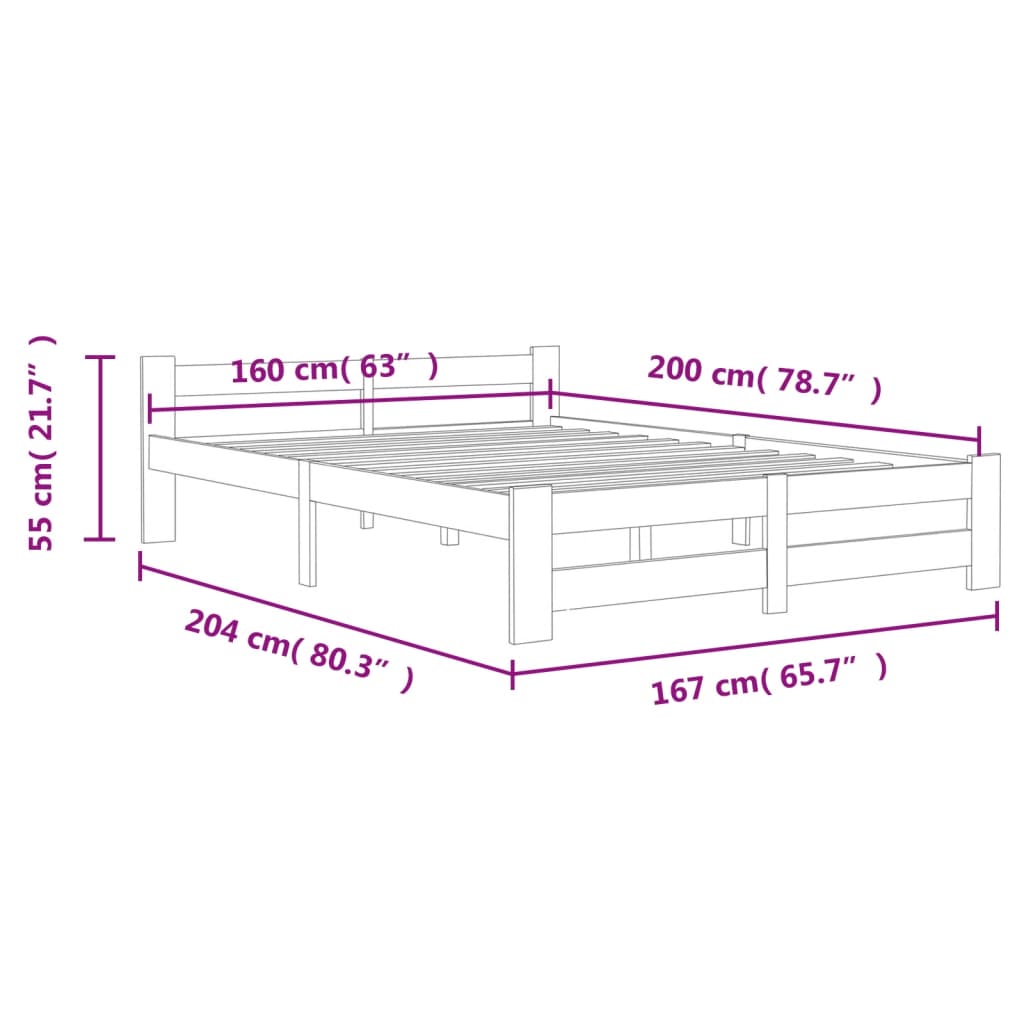 Bed Frame | White | Solid pine wood, plywood | 160x200 cm | Durable