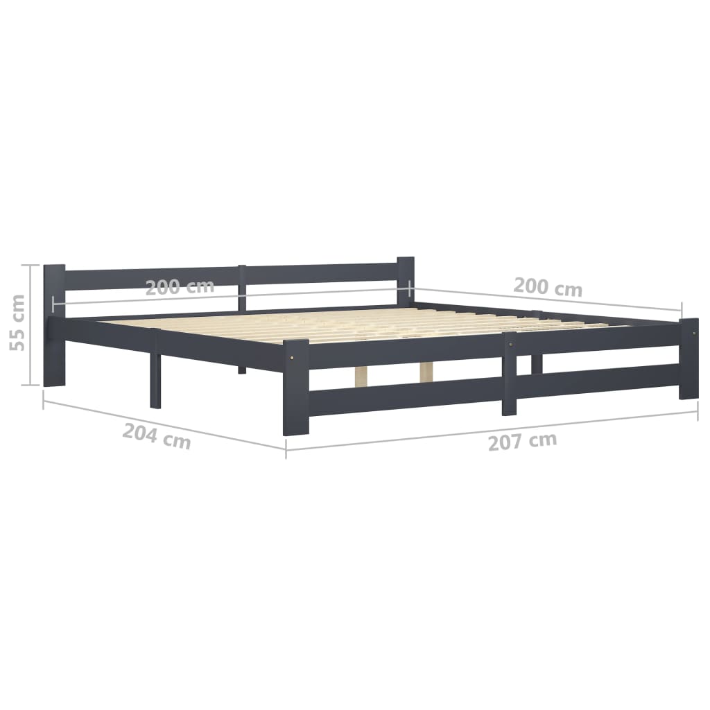 Bed Frame | Dark Grey | Solid pine wood, plywood | Double | Durable