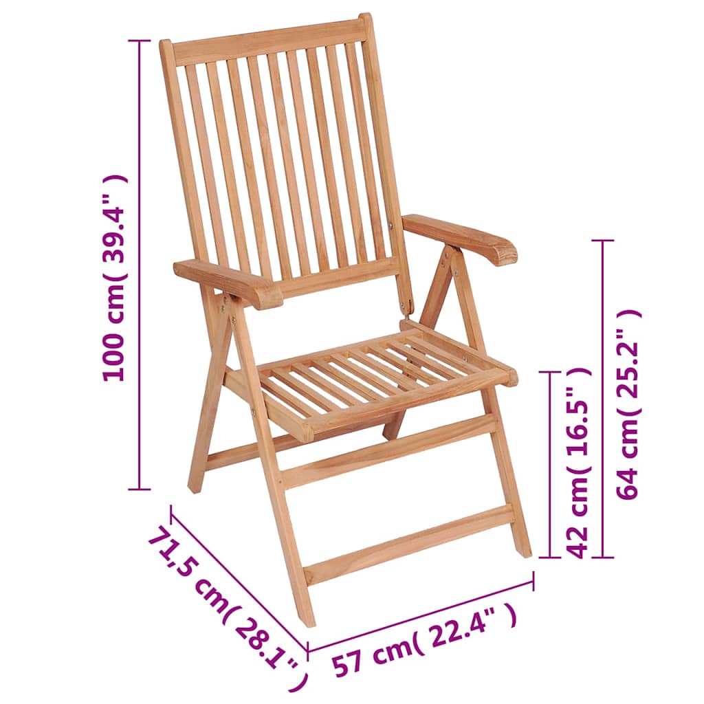 Reclining Folding Chairs 4 pcs Solid Teak Wood