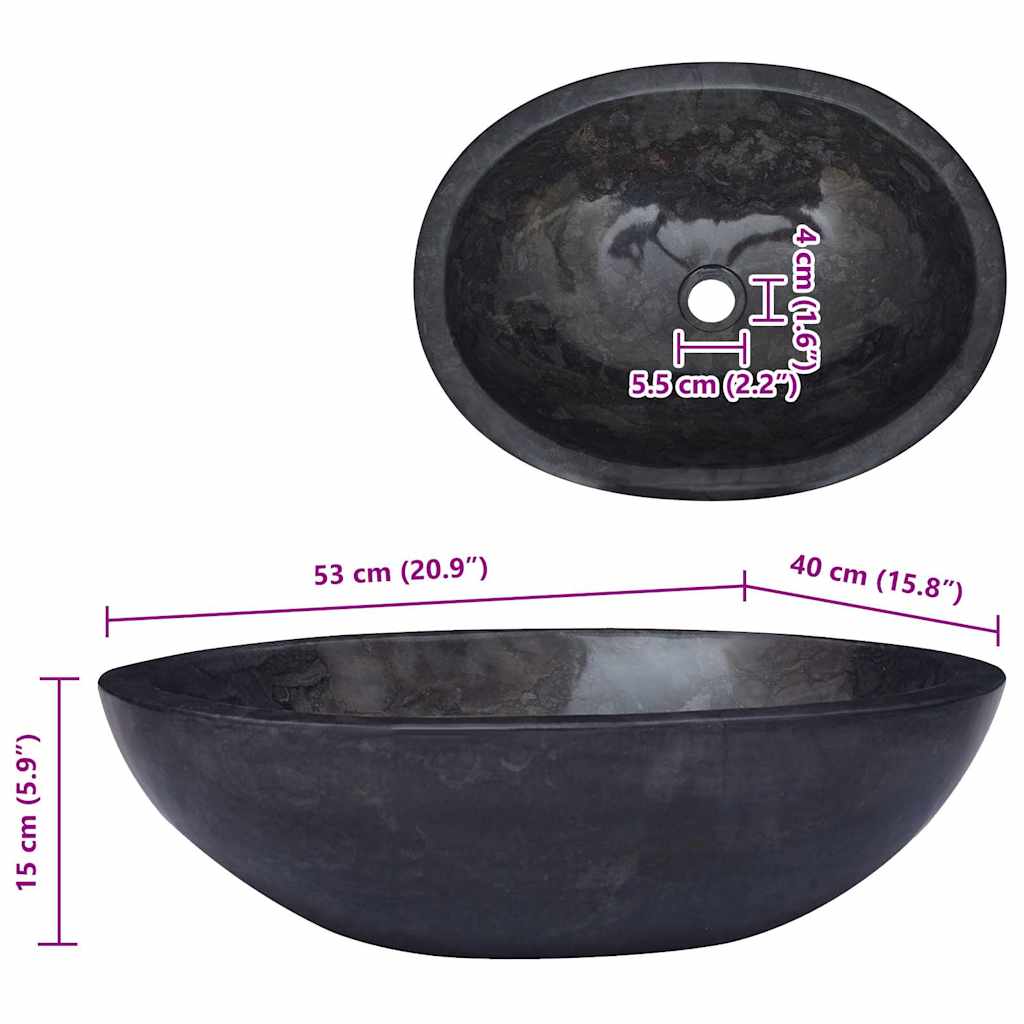 149172 vidaXL Sink Black 53x40x15 cm Marble