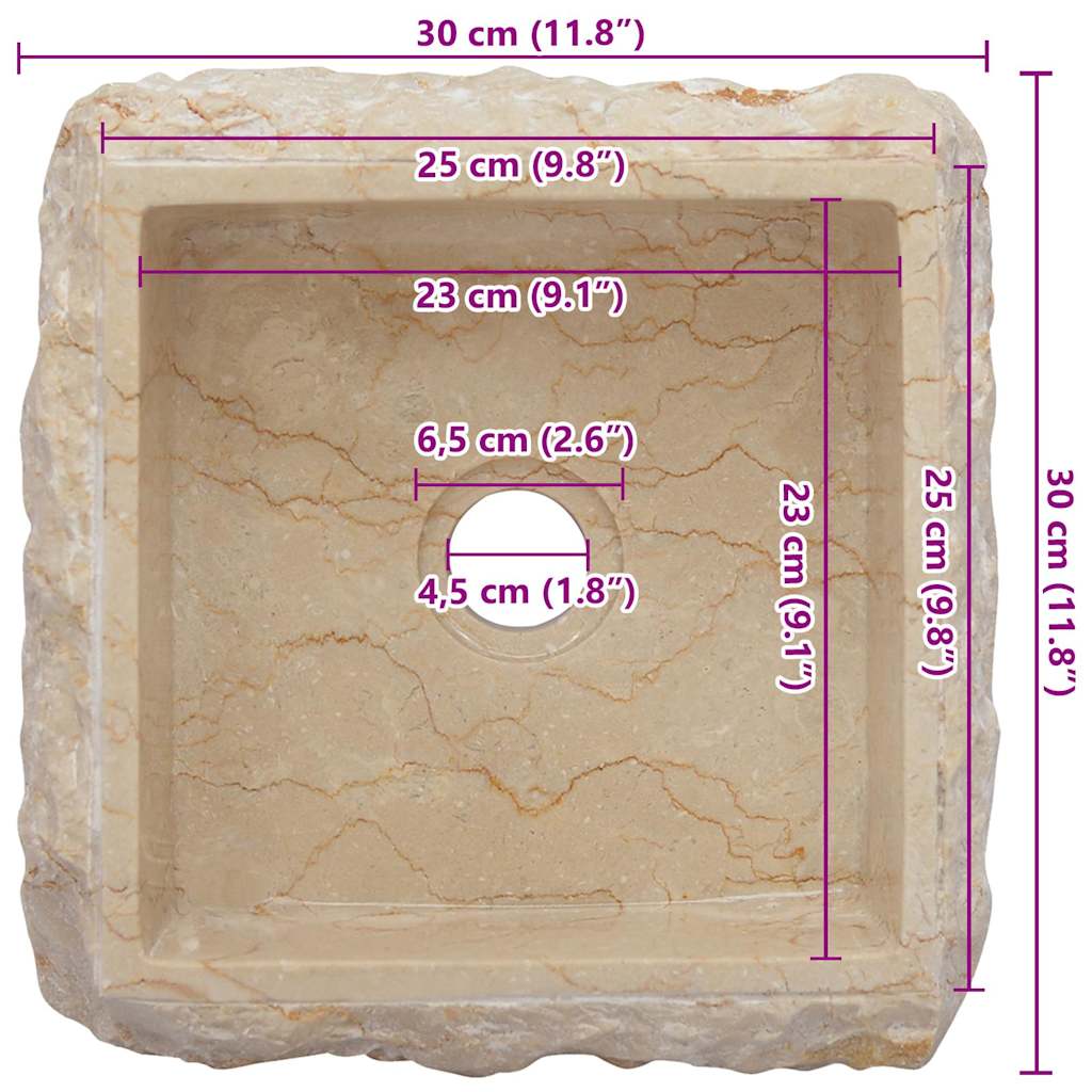 149174 vidaXL Sink Cream 30x30x13 cm Marble
