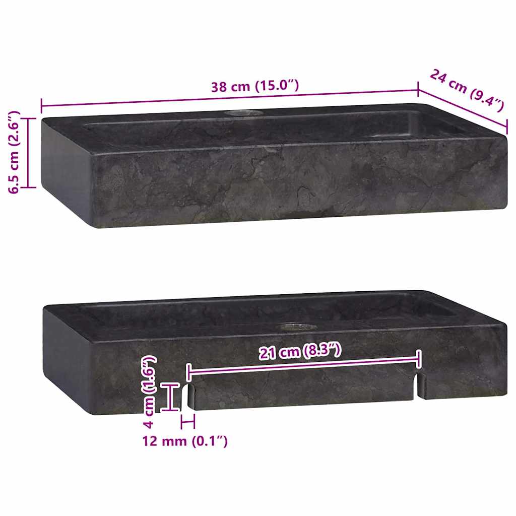 Wall-mounted Sink Black 38x24x6,5 cm Marble