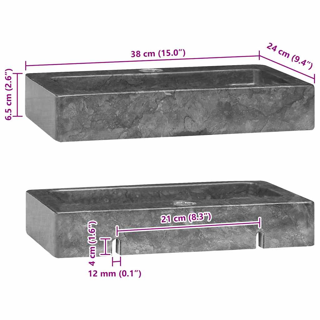 Wall-mounted Sink Grey 38x24x6,5 cm Marble