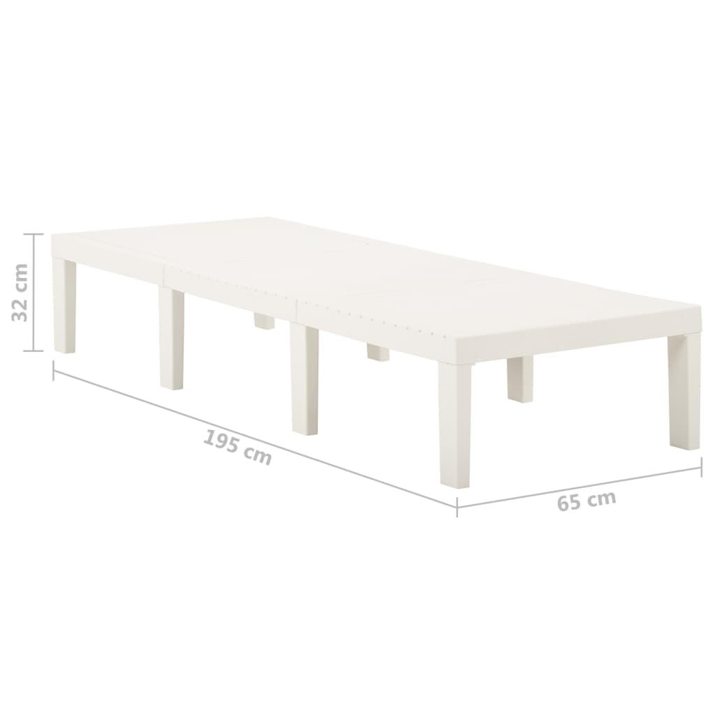 Sunlounger | White | Plastic | 195 x 65 x 32 cm | Adjustable Backrest