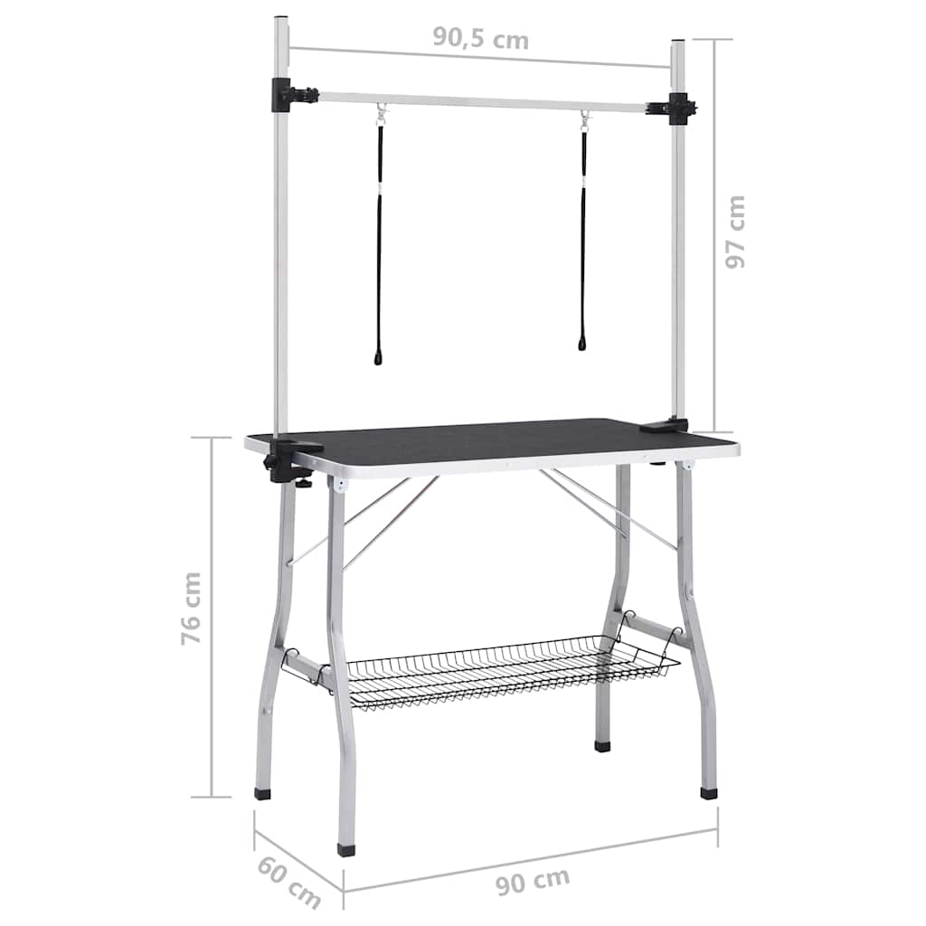 171069 vidaXL Adjustable Dog Grooming Table with 2 Loops and Basket