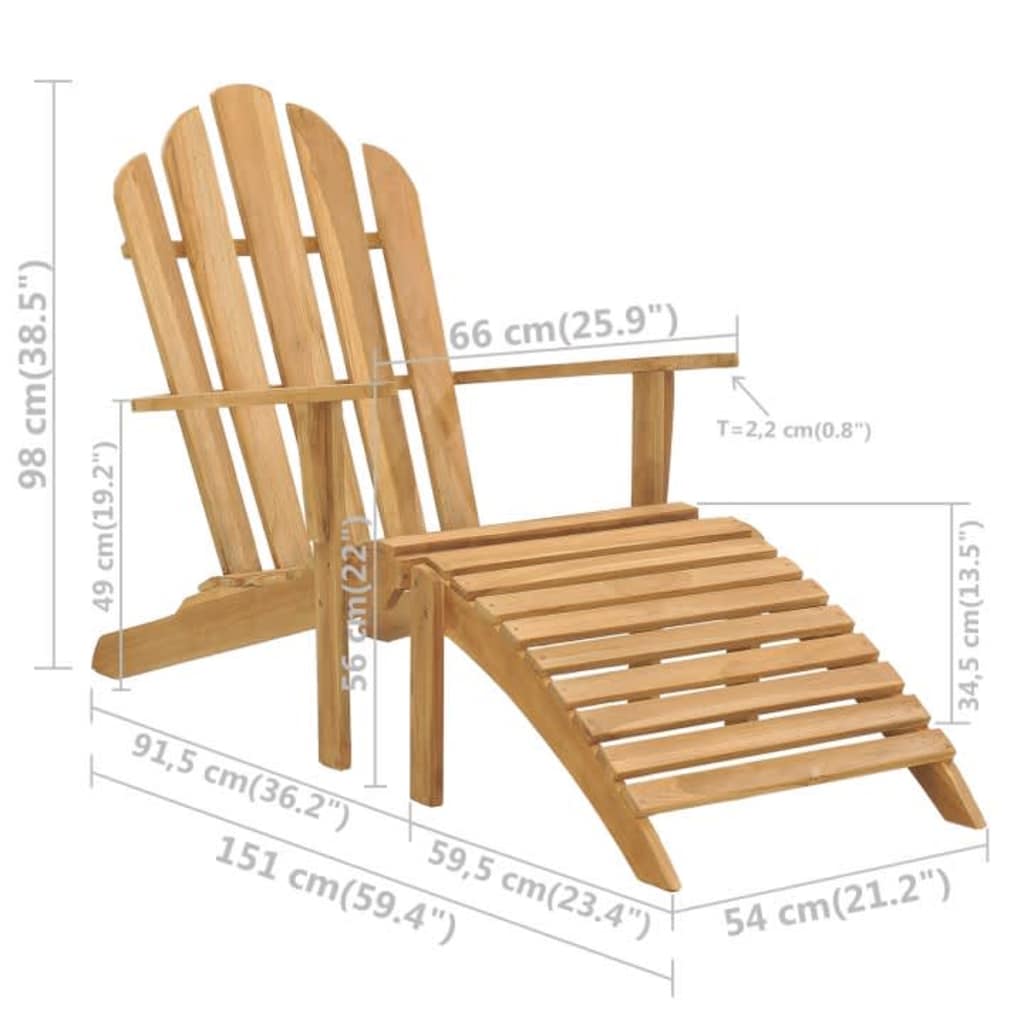 316165 vidaXL Adirondack Chair with Footrest Solid Teak Wood
