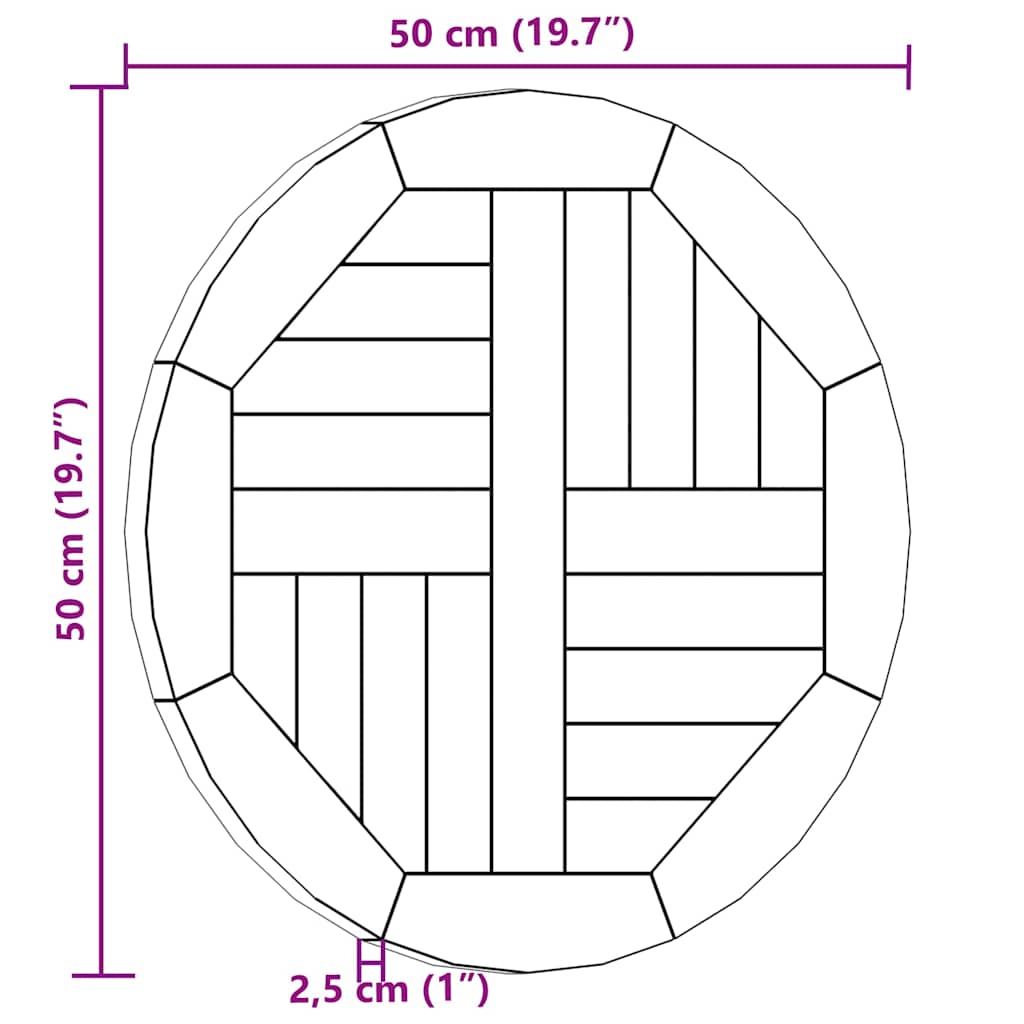 316154 vidaXL Table Top Solid Teak Wood Round 2,5 cm 50 cm