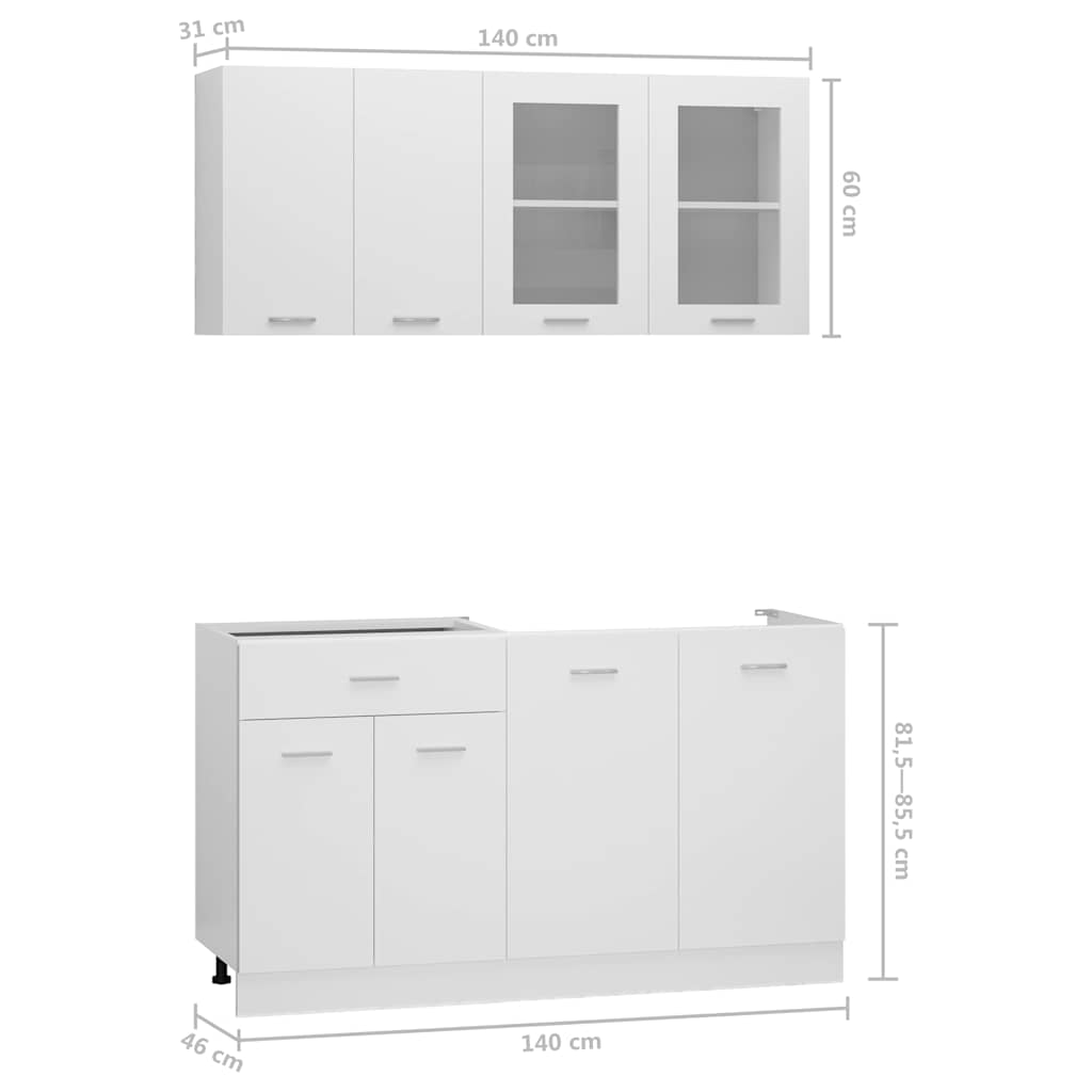 4 Piece Kitchen Cabinet Set "Lyon" White Engineered Wood