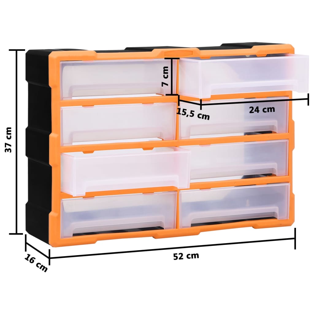 149599 vidaXL Multi-drawer Organiser with 8 Big Drawers 52x16x37 cm