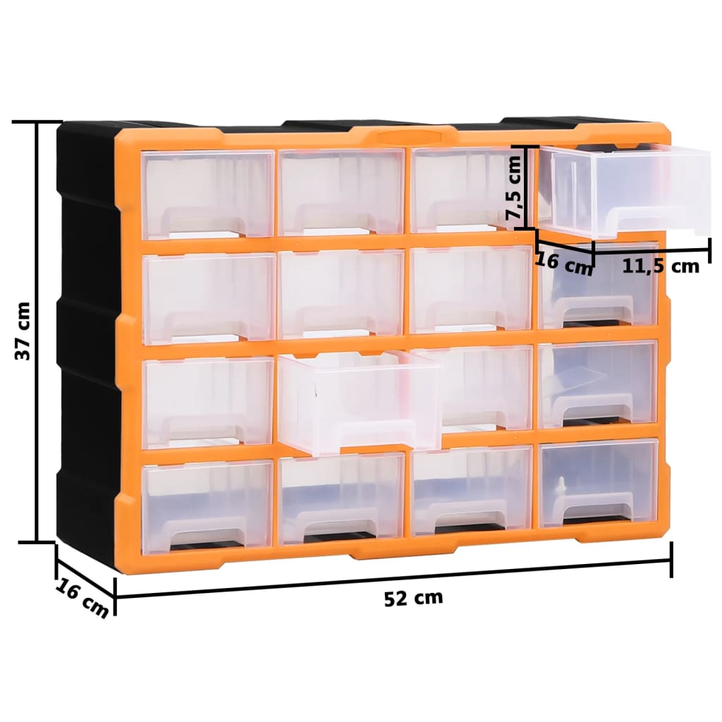 vidaXL Multi-drawer Organiser with 16 Middle Drawers 52x16x37 cm