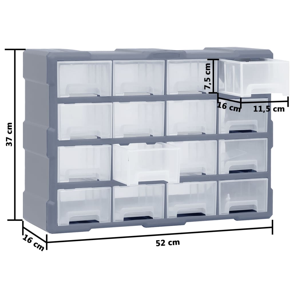 149602 vidaXL Multi-drawer Organiser with 16 Middle Drawers 52x16x37 cm